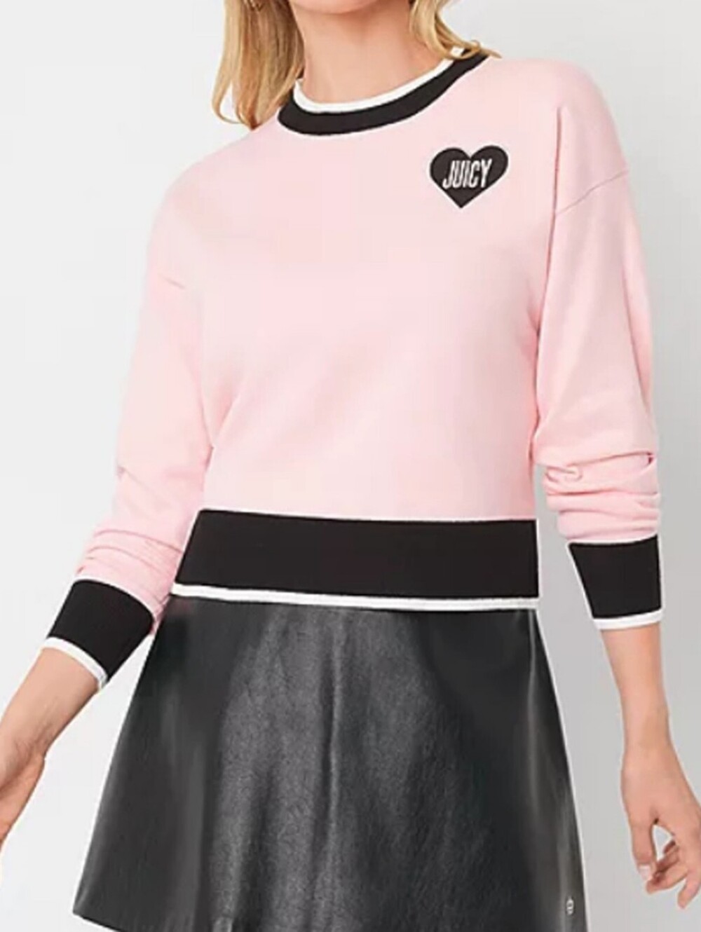 Juicy Couture Pink Heart Patch Colorblock Sweater Y2K Preppy Small